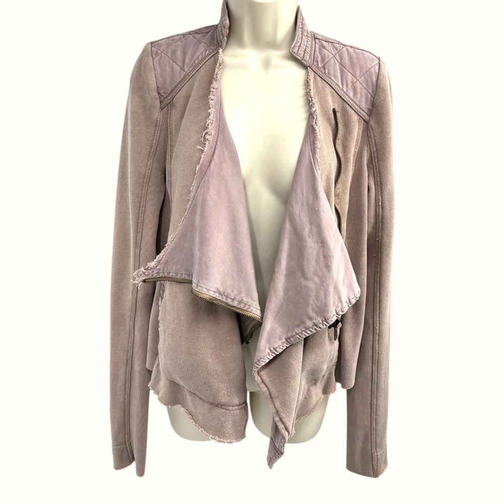 Free People Draped Moto Jacket Asymmetrical Zip Distressed‎ Mauve Size M